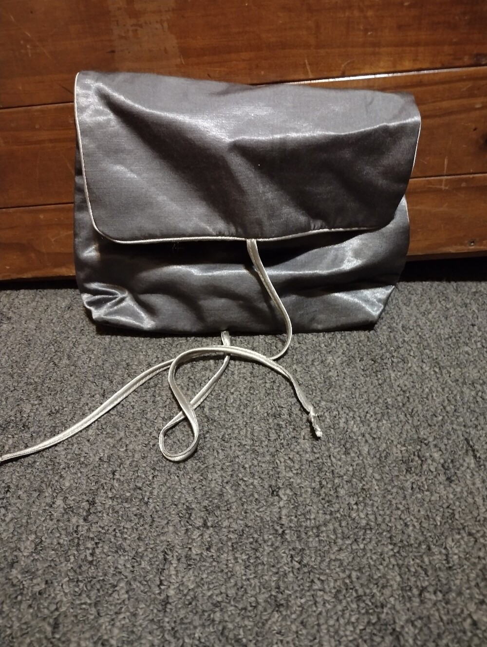 Bath & Body Works Satin Drawstring Clutch Bag in Metallic Gray